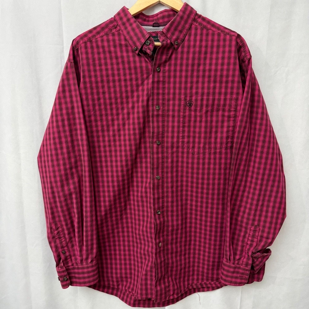 Ariat Pro Series Konnor Mens XL Pink Plaid Long Sleeve Western Button Down Shirt
